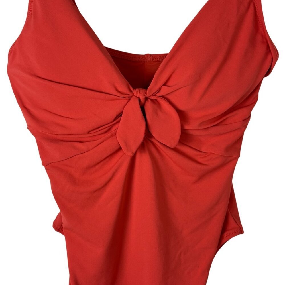 Robin Piccone Ava Knot One Piece Swimsuit Sz 12 Coral Pink Matte Jersey EUC - Picture 3 of 10